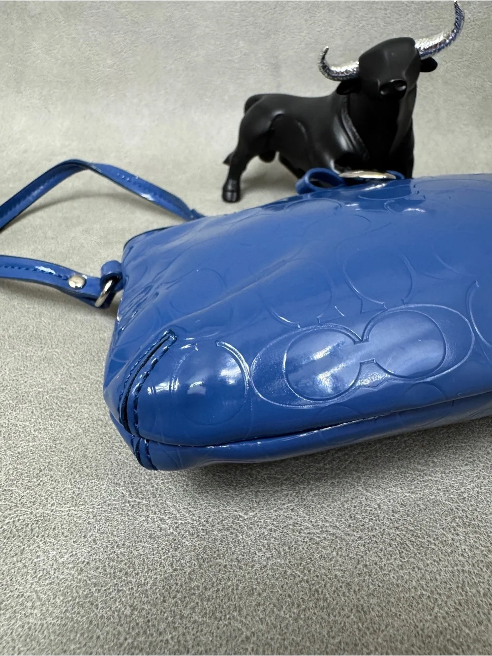 Coach Poppy blue embossed patent leather wristlet